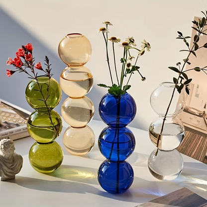 Clear Glass Round Vase Desktop Planter for Home Decor