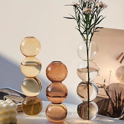 Clear Glass Round Vase Desktop Planter for Home Decor