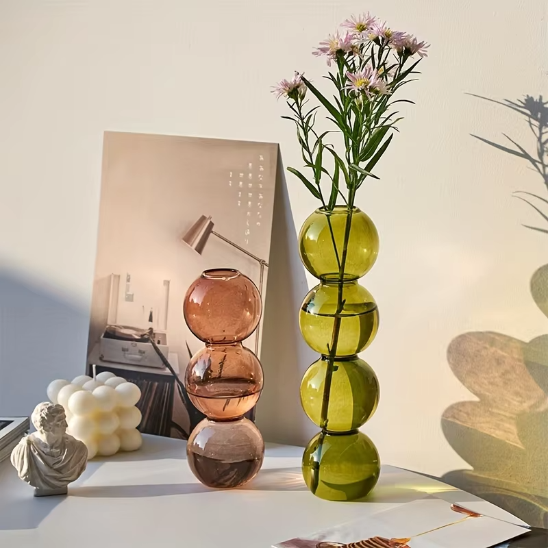 Clear Glass Round Vase Desktop Planter for Home Decor