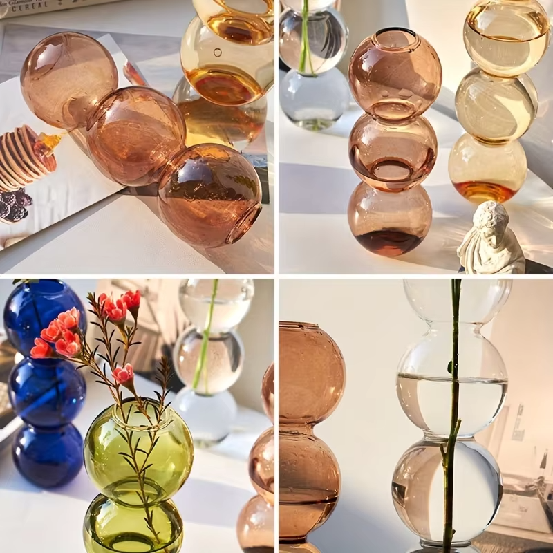 Clear Glass Round Vase Desktop Planter for Home Decor