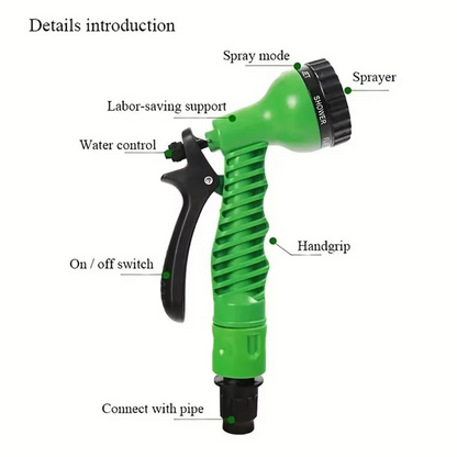 Flexible Long Water Hose with 7 Spray Nozzles and Spray Gun