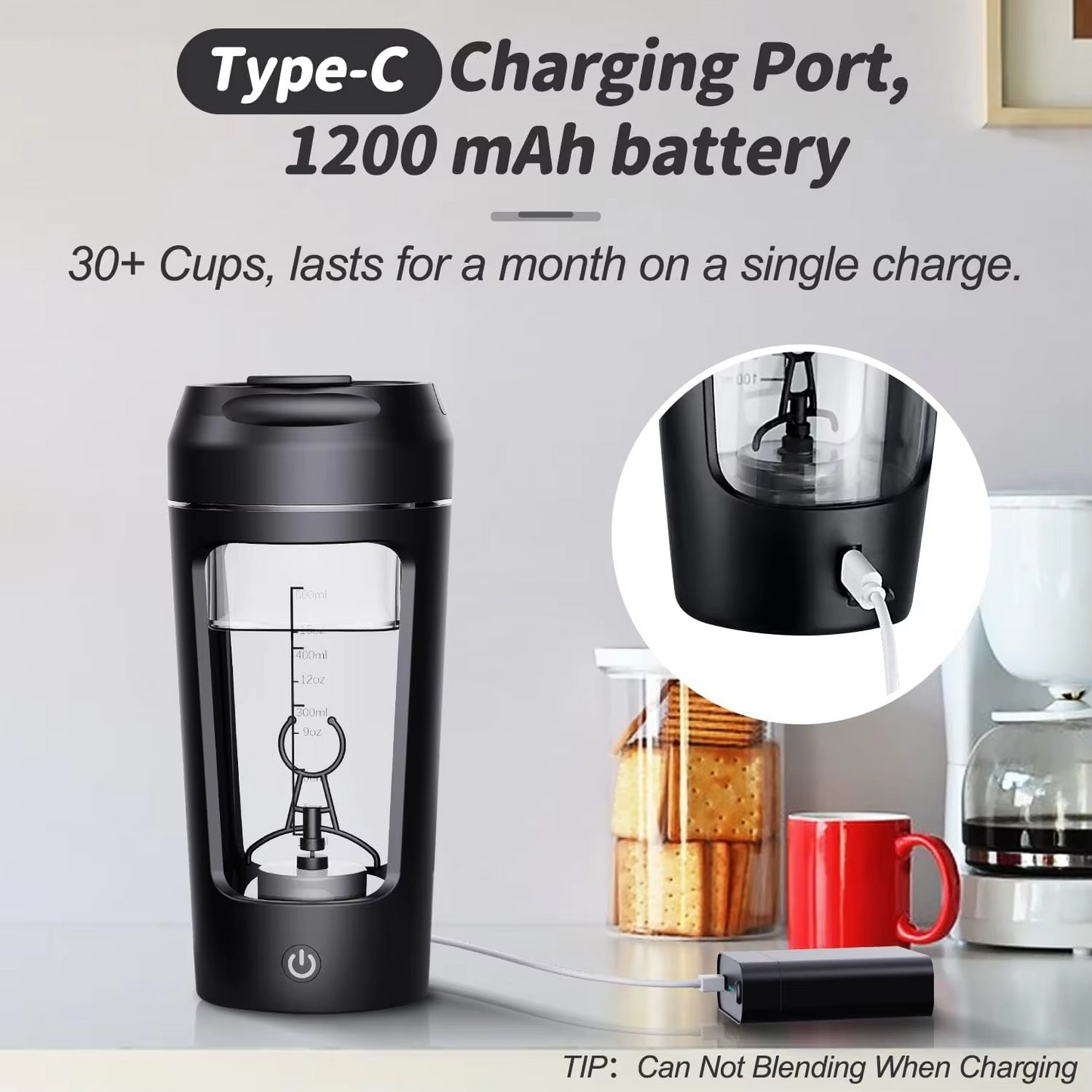 Insulated Portable Blender Bottle 22oz Rechargeable Mixer Cup