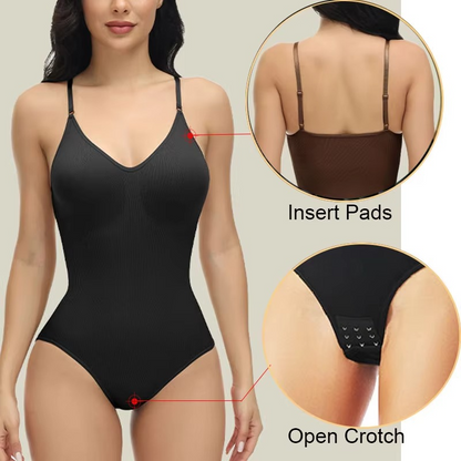 Sleek V Neck Shapewear Bodysuit for Women