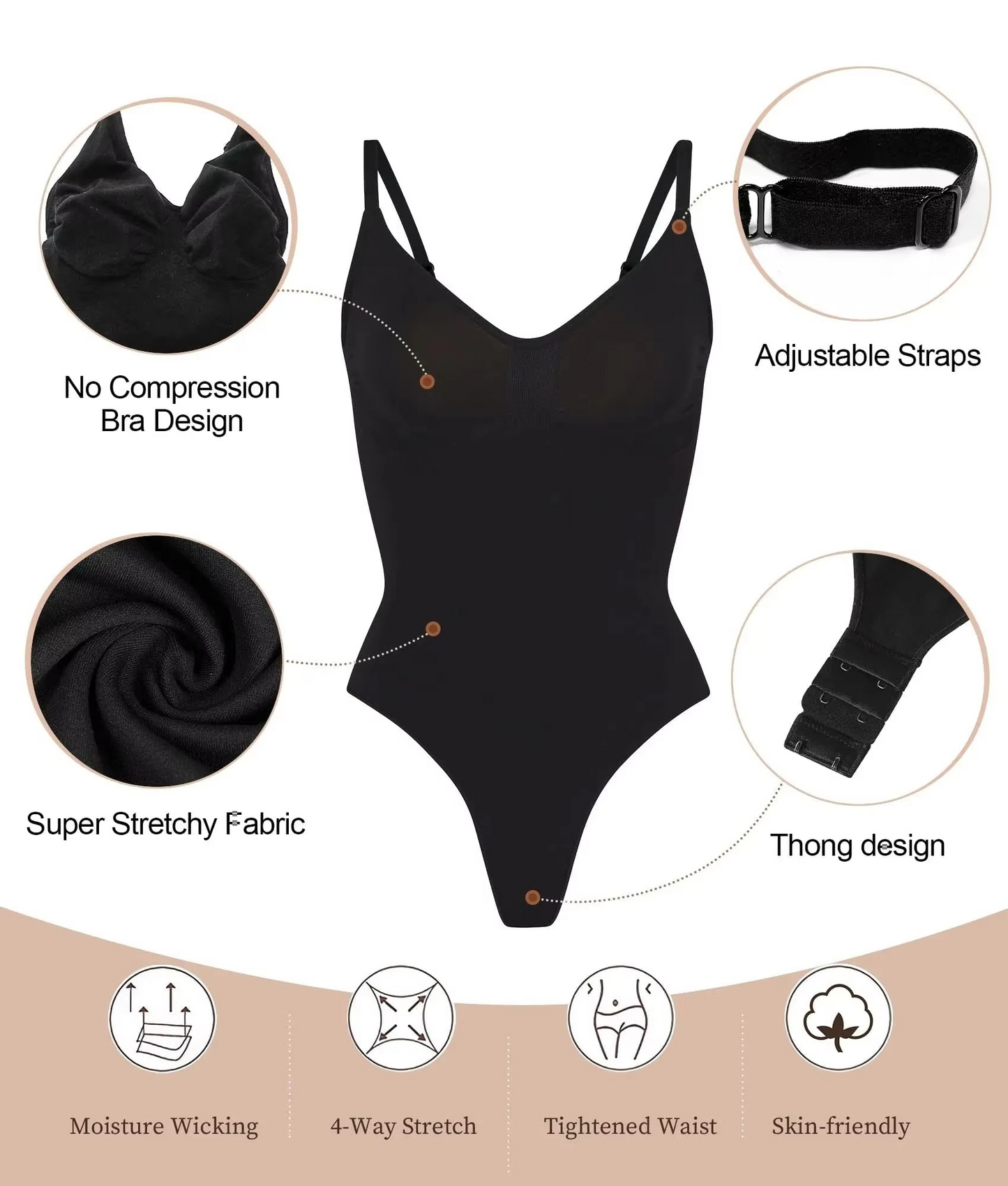Sleek V Neck Shapewear Bodysuit for Women
