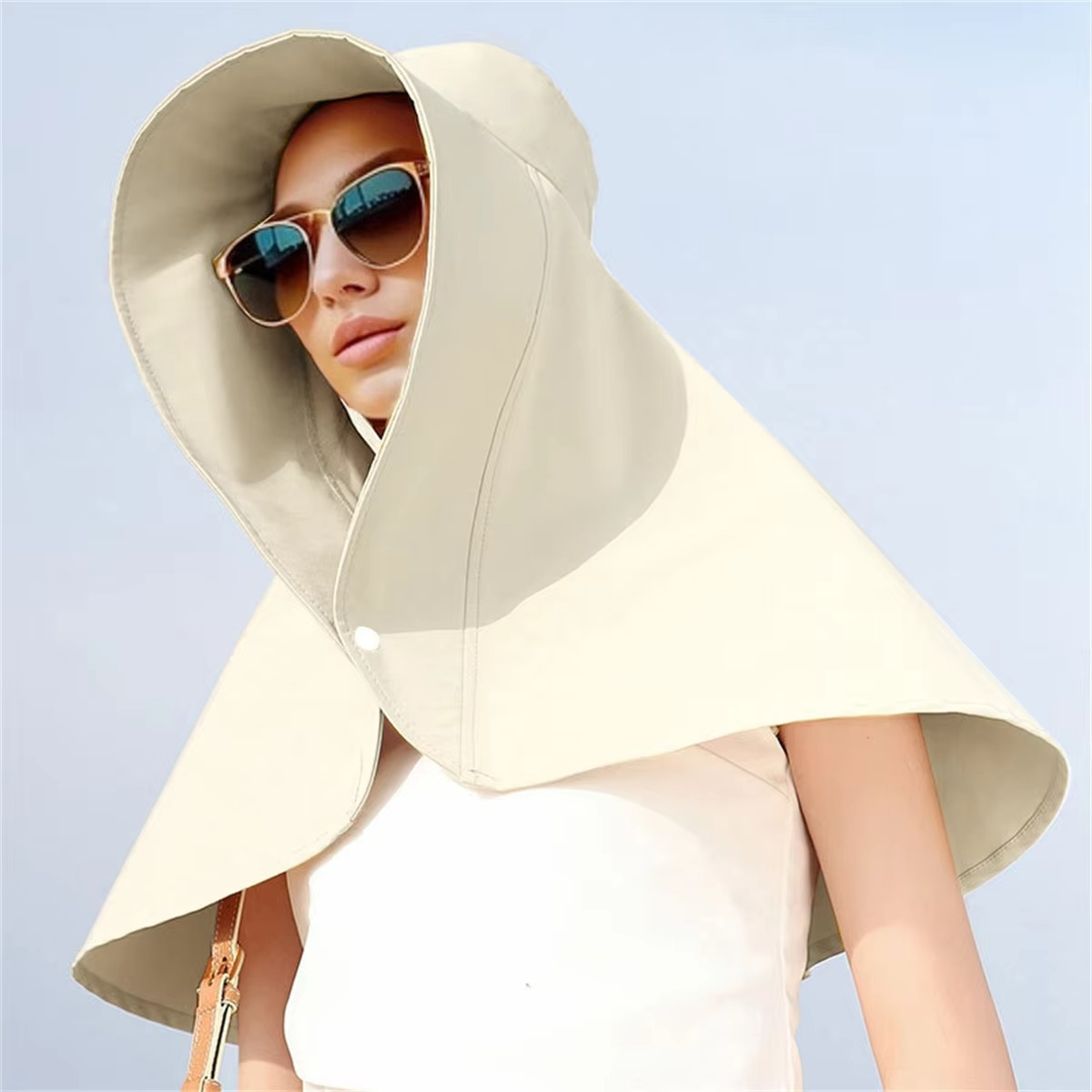 Women's Wide Brim Sun Protection Hat with Face Shield - Hehif