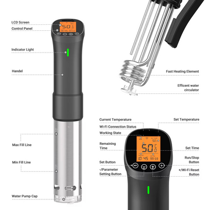 Compact Digital Sous Vide Machine 200W Stainless Steel Cooker