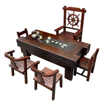 Rustic Wooden Tea Table and Chair Set for Home Decor