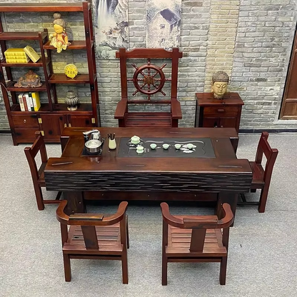 Rustic Wooden Tea Table and Chair Set for Home Decor