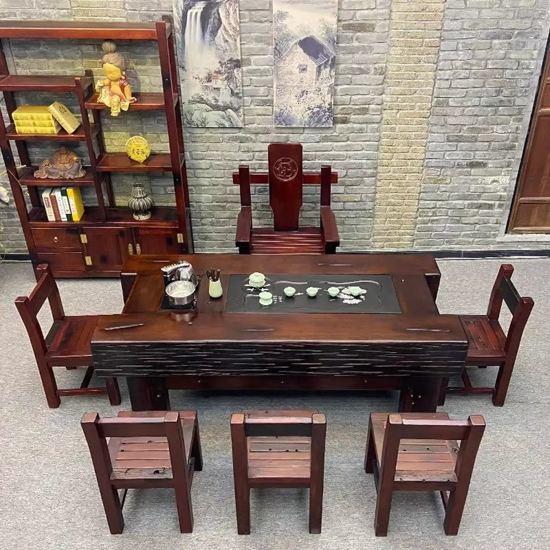 Rustic Wooden Tea Table and Chair Set for Home Decor
