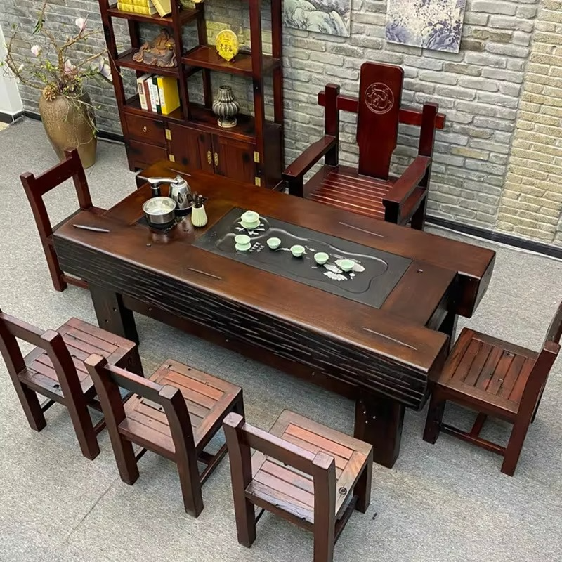Rustic Wooden Tea Table and Chair Set for Home Decor - Hehif