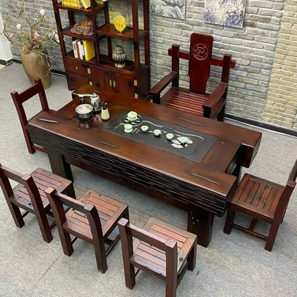 Rustic Wooden Tea Table and Chair Set for Home Decor - Hehif