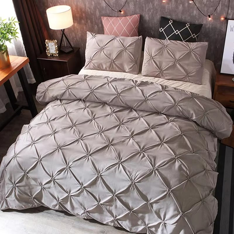 Elegant Dark Pinch Pleat Bedding Set King Size