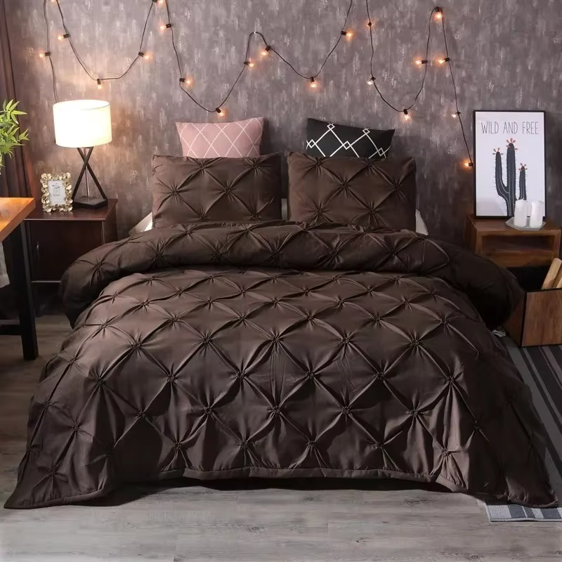 Elegant Dark Pinch Pleat Bedding Set King Size - Hehif