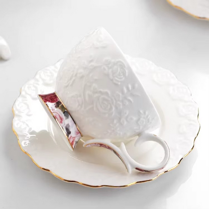 Delicate Floral Ceramic Teapot and Cup Set with Tray