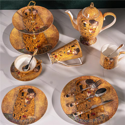 Elegant Porcelain Coffee and Tea Set with Romantic Art