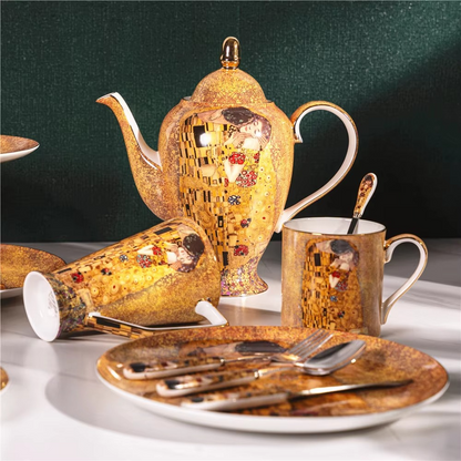 Elegant Porcelain Coffee and Tea Set with Romantic Art