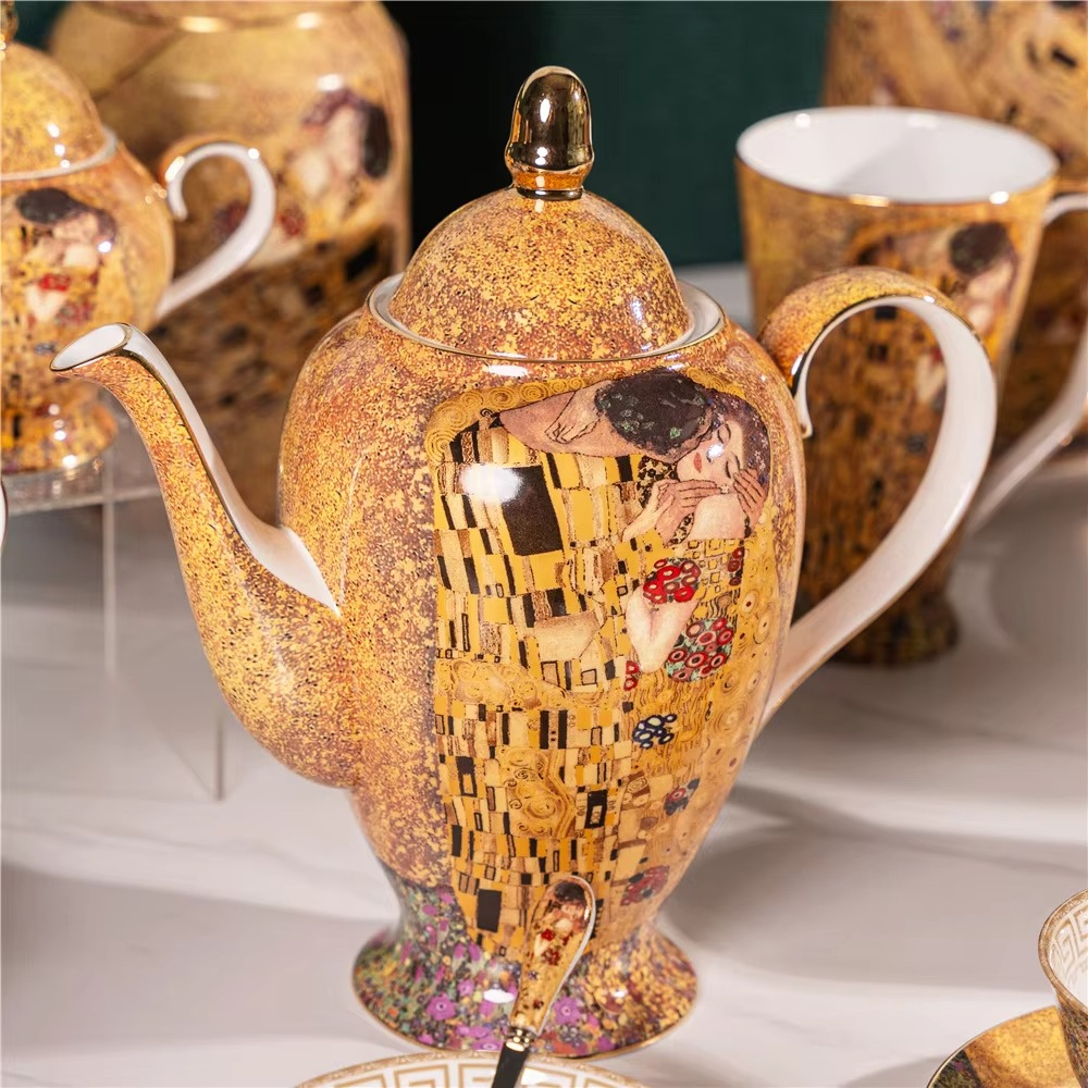 Elegant Porcelain Coffee and Tea Set with Romantic Art