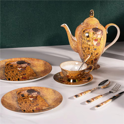 Elegant Porcelain Coffee and Tea Set with Romantic Art