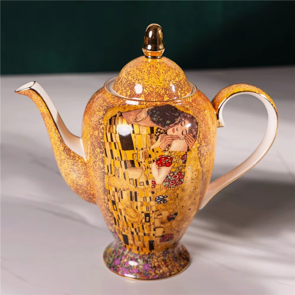 Elegant Porcelain Coffee and Tea Set with Romantic Art