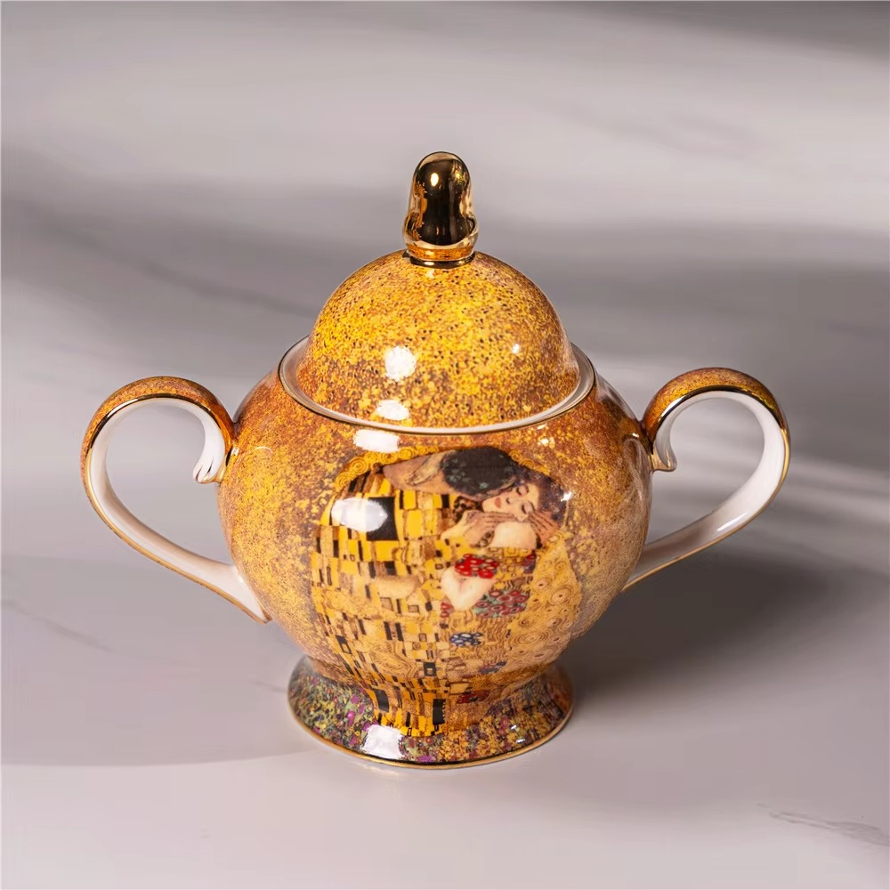 Elegant Porcelain Coffee and Tea Set with Romantic Art
