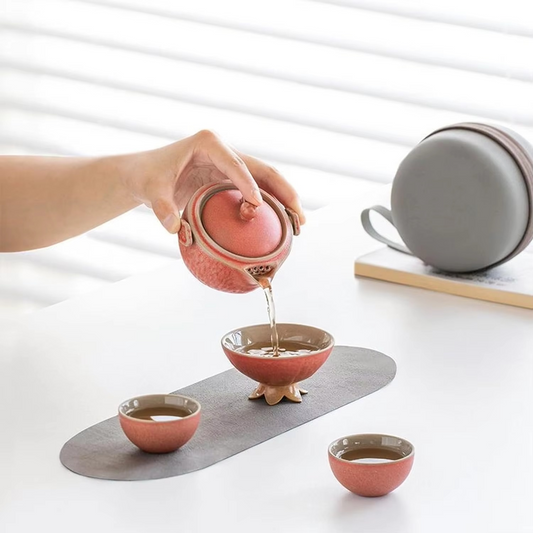 Compact Ceramic Tea Infuser Travel Set with Pot and Cups - Hehif