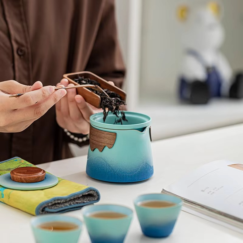 Compact Colorful Travel Tea Infuser Set with Pot and Cups