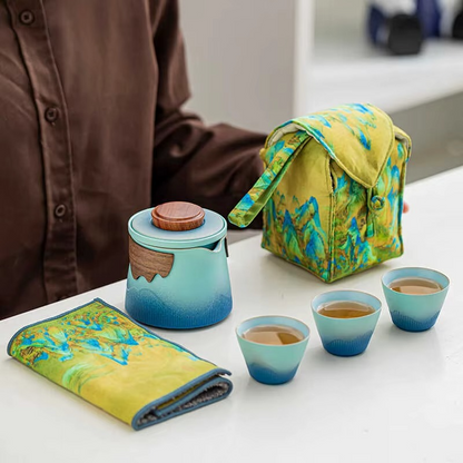 Compact Colorful Travel Tea Infuser Set with Pot and Cups
