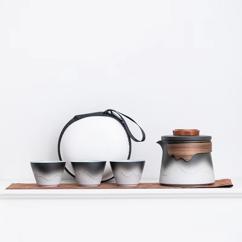 Compact Colorful Travel Tea Infuser Set with Pot and Cups - Hehif