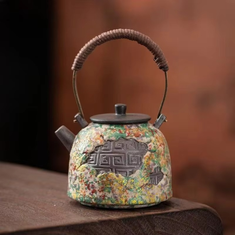 Natural Stone Design Ceramic Teapot with Wooden Handle