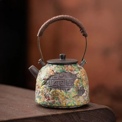 Natural Stone Design Ceramic Teapot with Wooden Handle