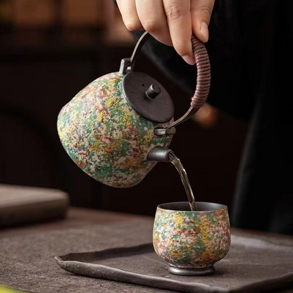 Natural Stone Design Ceramic Teapot with Wooden Handle
