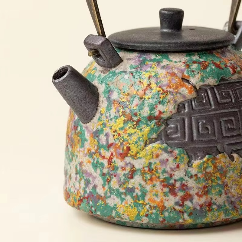 Natural Stone Design Ceramic Teapot with Wooden Handle