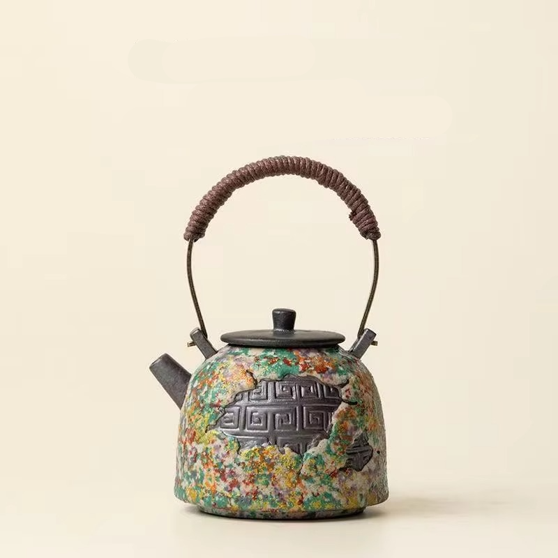 Natural Stone Design Ceramic Teapot with Wooden Handle - Hehif