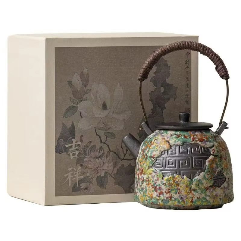 Natural Stone Design Ceramic Teapot with Wooden Handle