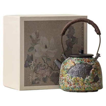 Natural Stone Design Ceramic Teapot with Wooden Handle