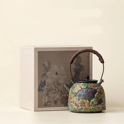 Natural Stone Design Ceramic Teapot with Wooden Handle
