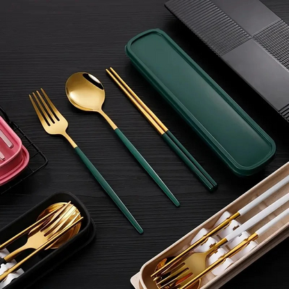 Travel 3-Piece Stainless Steel Utensil Set with Fork, Spoon, Chopsticks