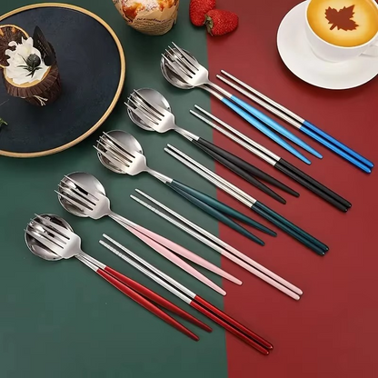 Travel 3-Piece Stainless Steel Utensil Set with Fork, Spoon, Chopsticks