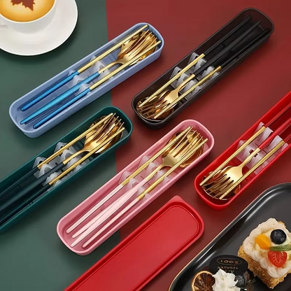 Travel 3-Piece Stainless Steel Utensil Set with Fork, Spoon, Chopsticks