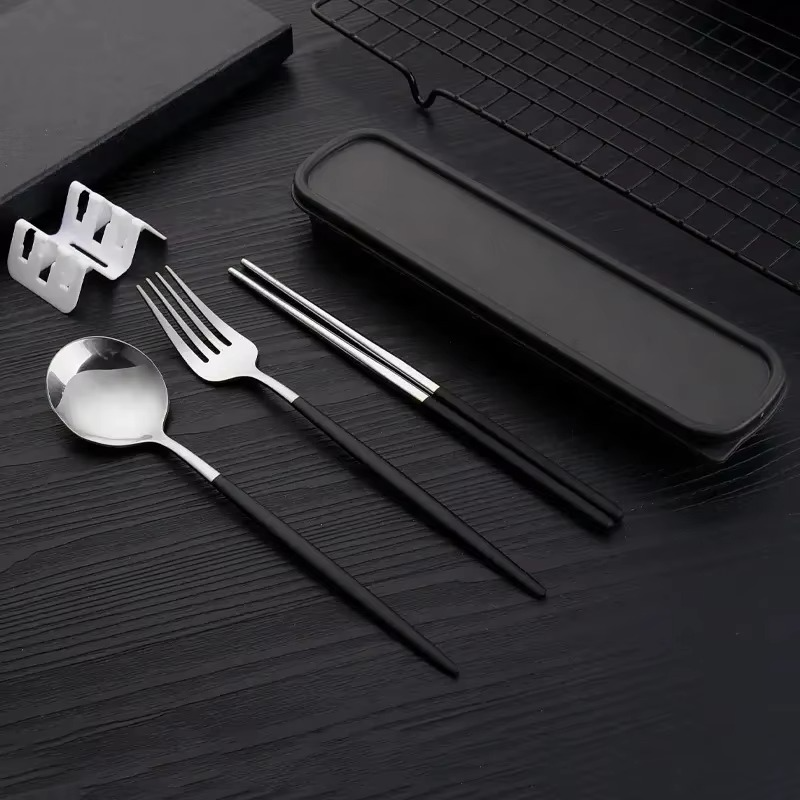 Travel 3-Piece Stainless Steel Utensil Set with Fork, Spoon, Chopsticks