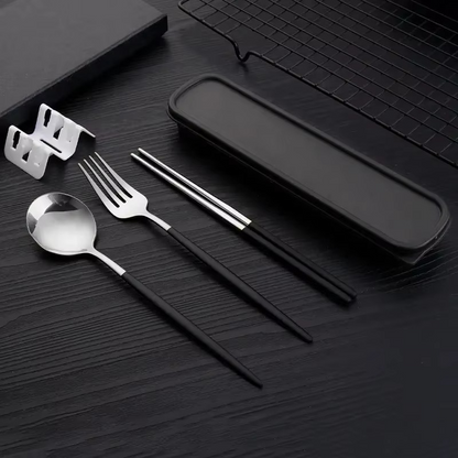 Travel 3-Piece Stainless Steel Utensil Set with Fork, Spoon, Chopsticks