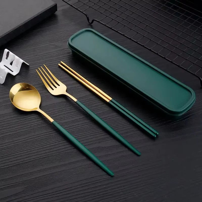 Travel 3-Piece Stainless Steel Utensil Set with Fork, Spoon, Chopsticks