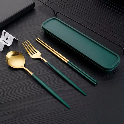 Travel 3-Piece Stainless Steel Utensil Set with Fork, Spoon, Chopsticks