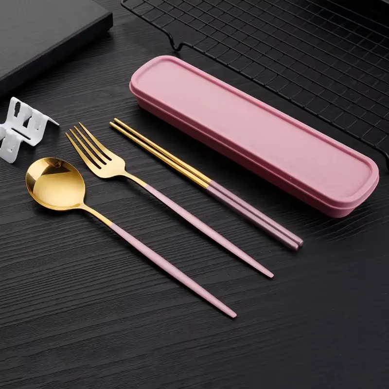 Travel 3-Piece Stainless Steel Utensil Set with Fork, Spoon, Chopsticks