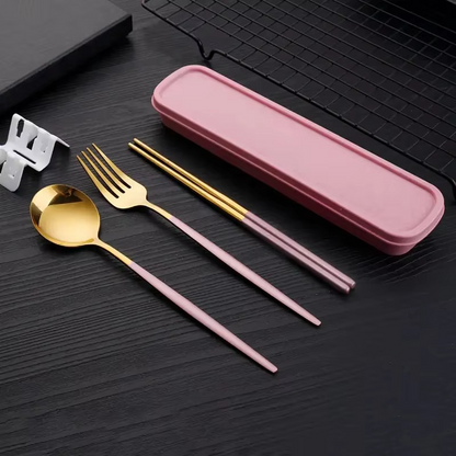 Travel 3-Piece Stainless Steel Utensil Set with Fork, Spoon, Chopsticks