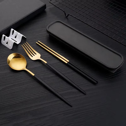 Travel 3-Piece Stainless Steel Utensil Set with Fork, Spoon, Chopsticks