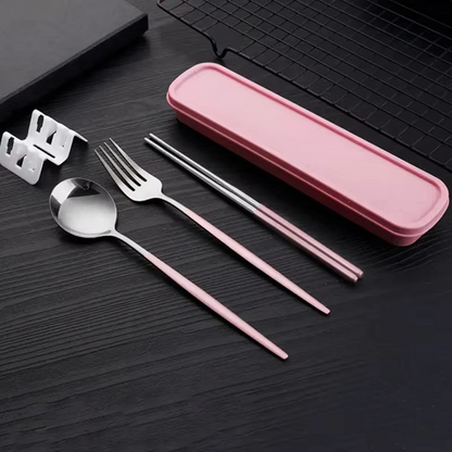 Travel 3-Piece Stainless Steel Utensil Set with Fork, Spoon, Chopsticks