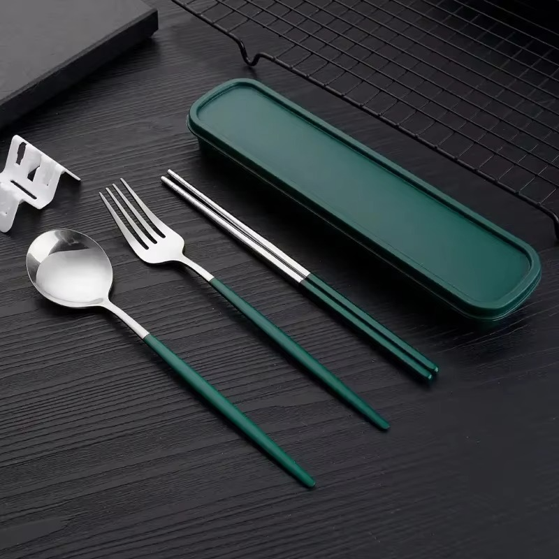 Travel 3-Piece Stainless Steel Utensil Set with Fork, Spoon, Chopsticks