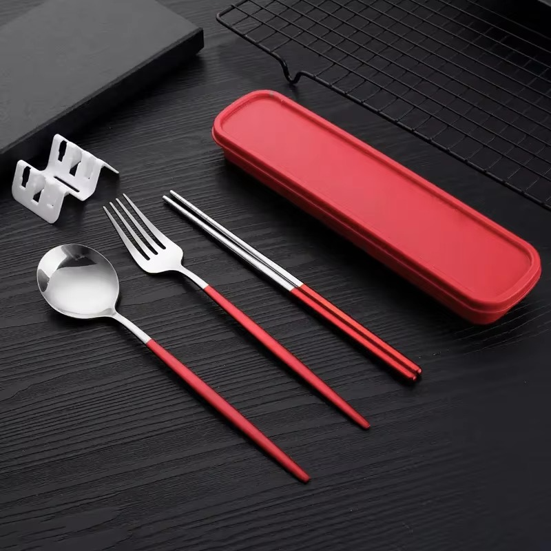 Travel 3-Piece Stainless Steel Utensil Set with Fork, Spoon, Chopsticks