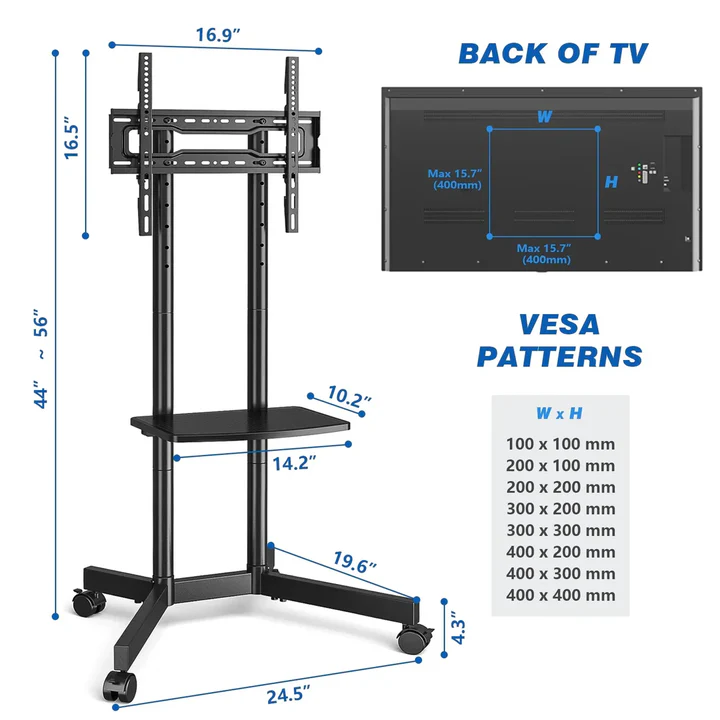 Portable TV Cart with Storage Shelf